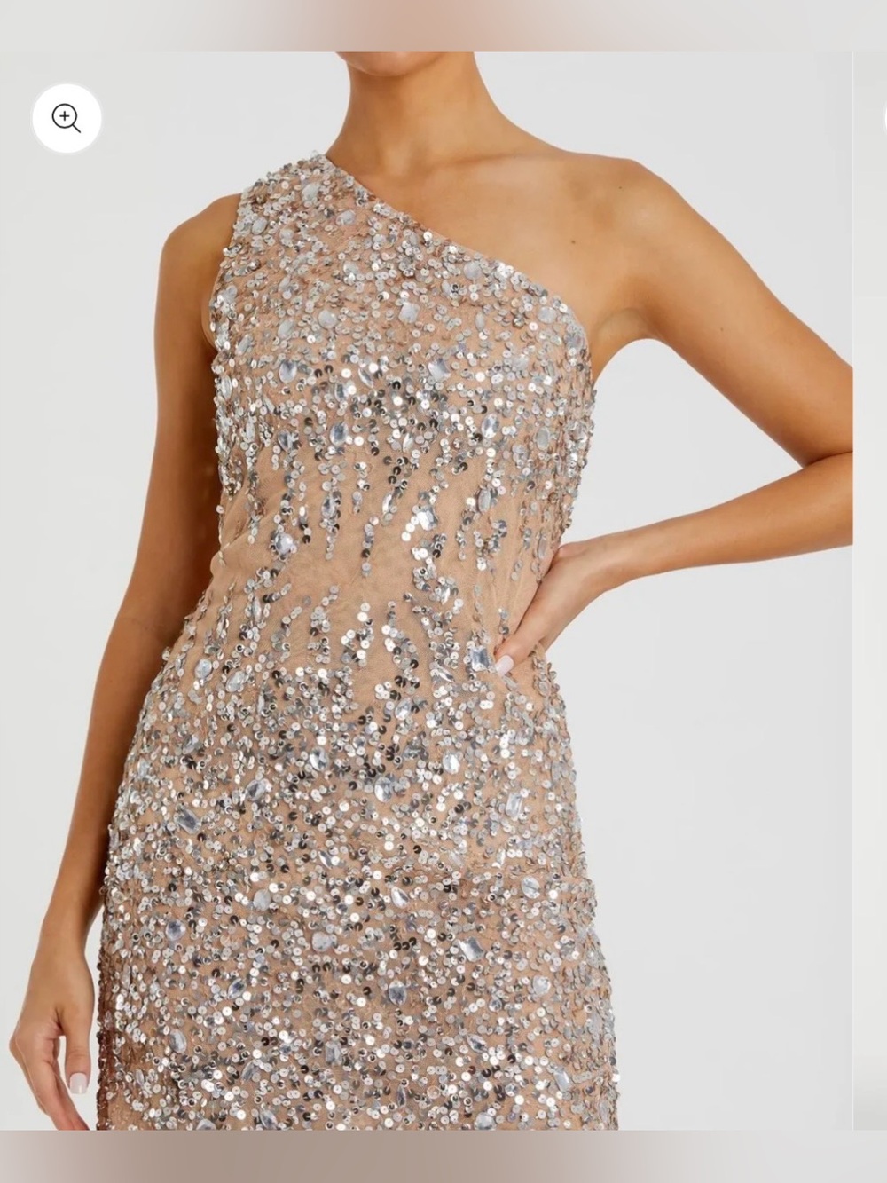 Mac Duggal Nude One-Shoulder Sequin Mini Dress - Picture 3 of 9